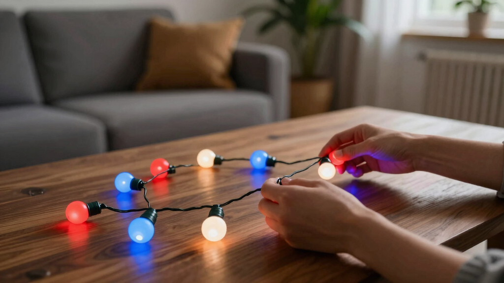 red, white, and blue LED string lights