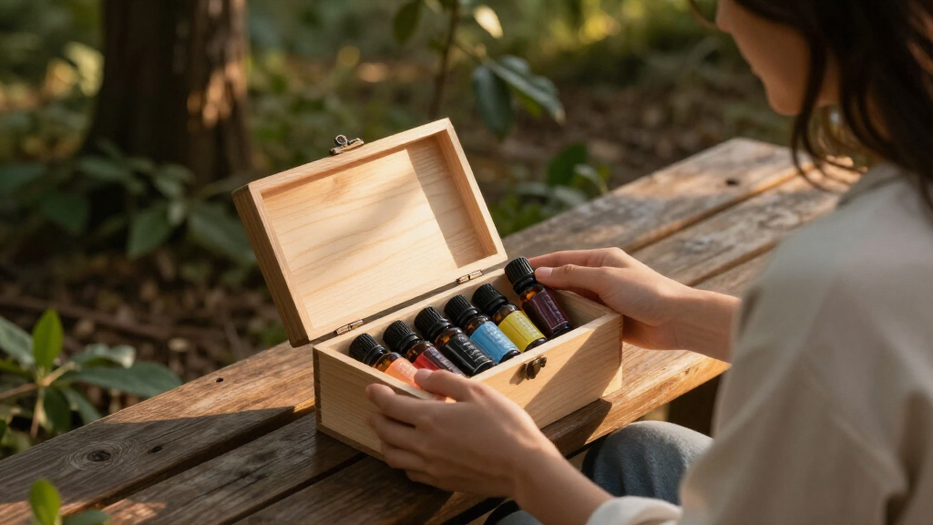essential oils with wooden box