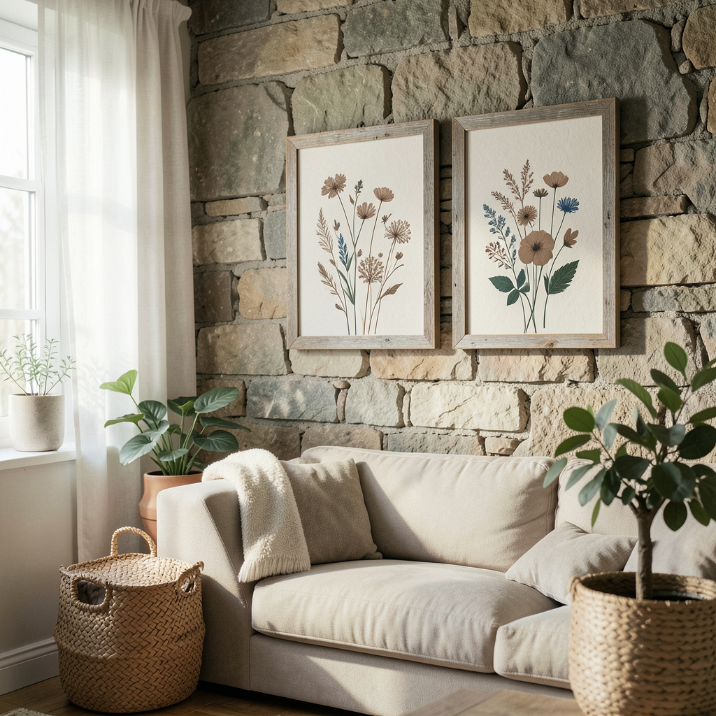 Minimalist Neutral Wildflowers Wall Art, Brown Boho Botanical Set of 3 Abstract Floral Home Decor