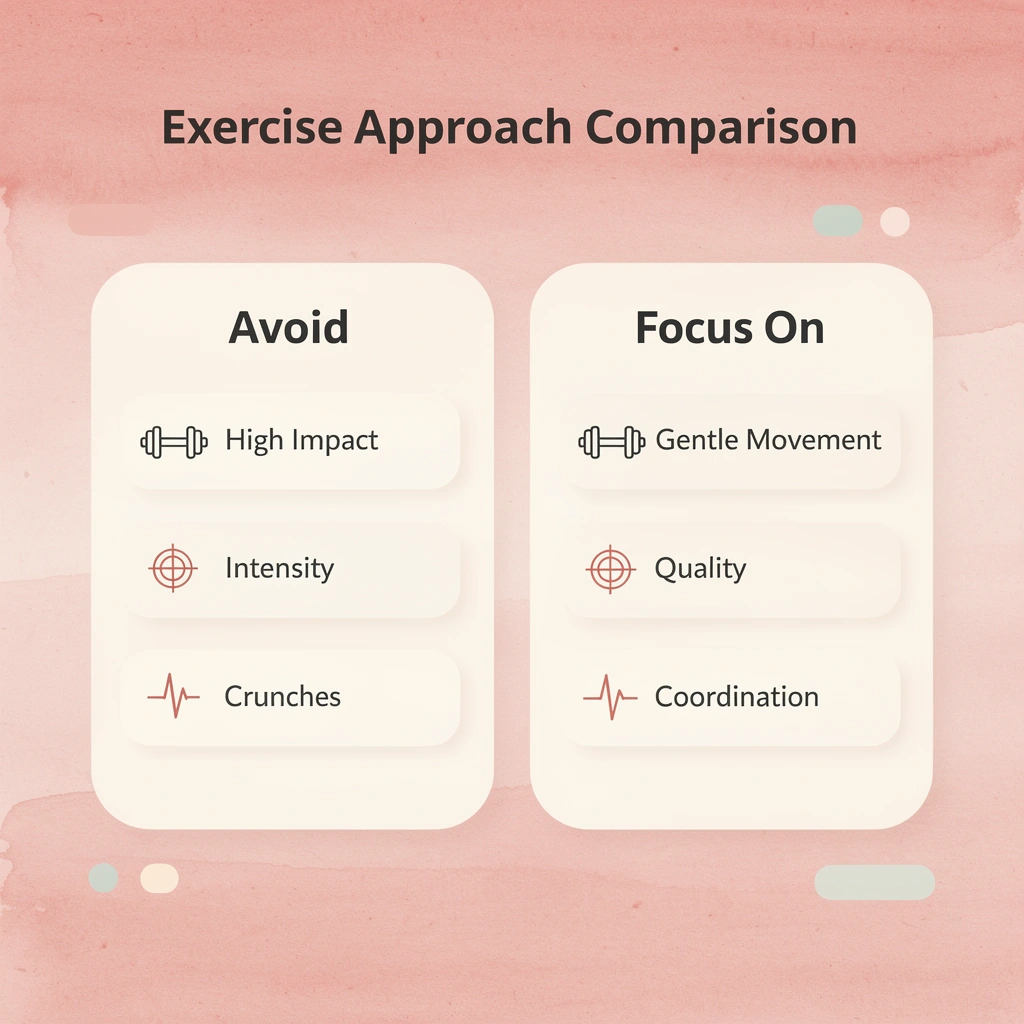Comparison chart showing safe vs unsafe postpartum exercises