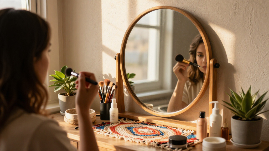 boho vanity desk with mirror