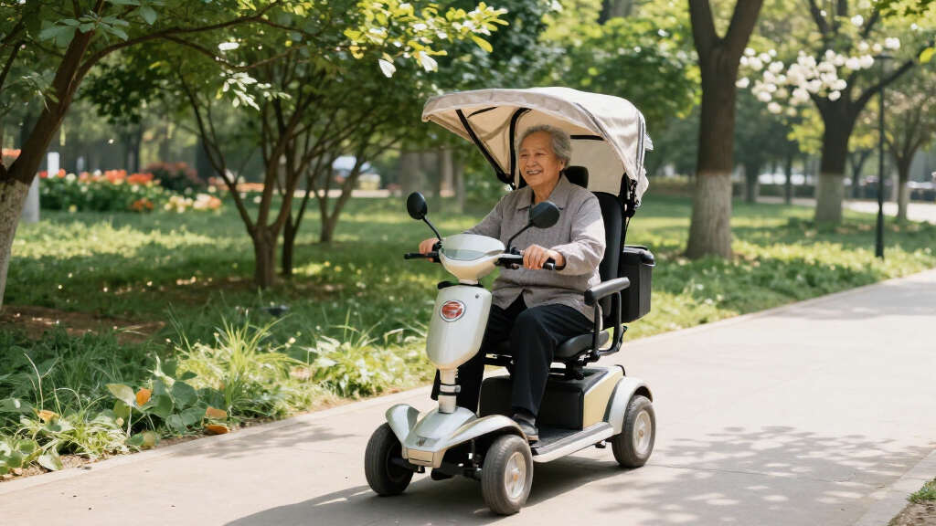 mobility scooter with canopy for sun and rain