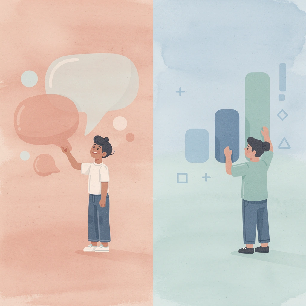 Split scene showing robotic scheduled messaging versus contextual communication approaches