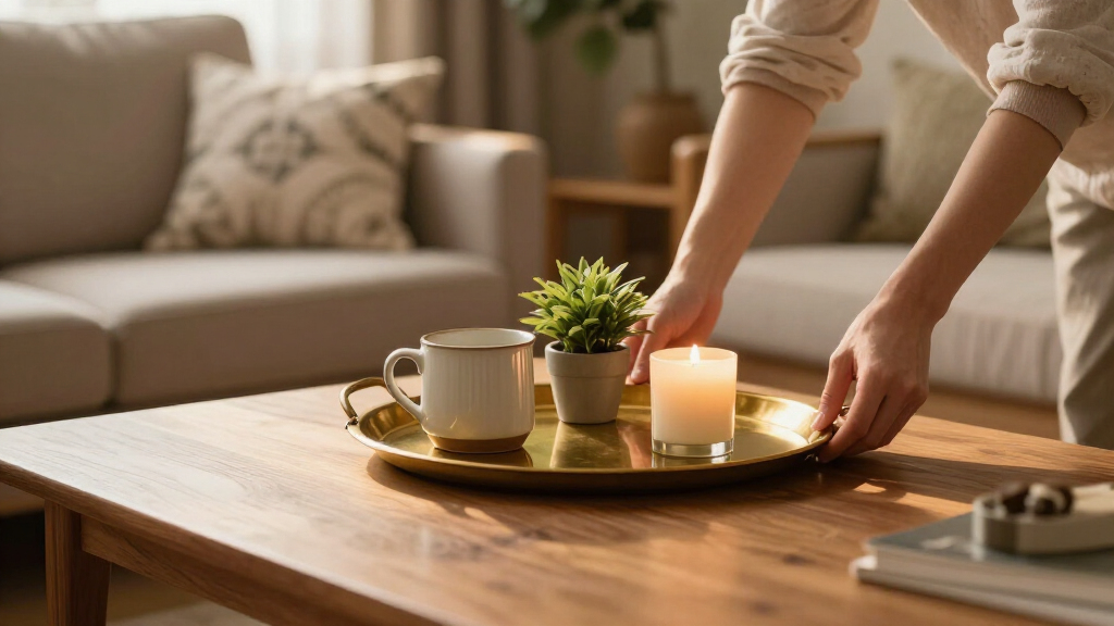 brass tray coffee table styling