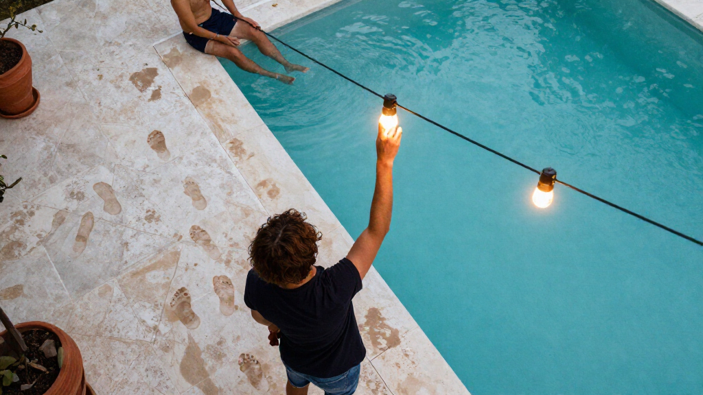 poolside string lights