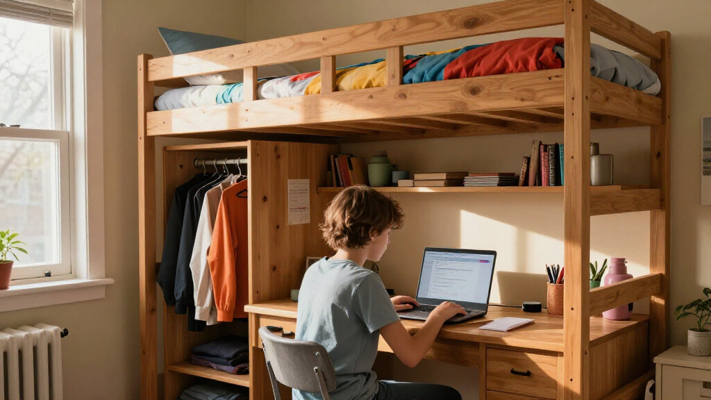 loft bed with wardrobe and desk