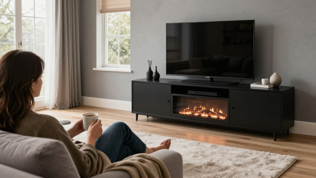 large room media console fireplace