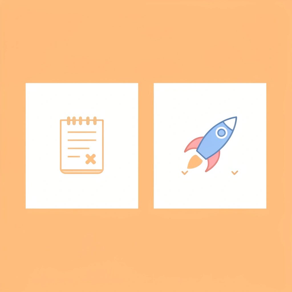 Left side shows a notes app with forgotten ideas, right side shows a completed mobile app