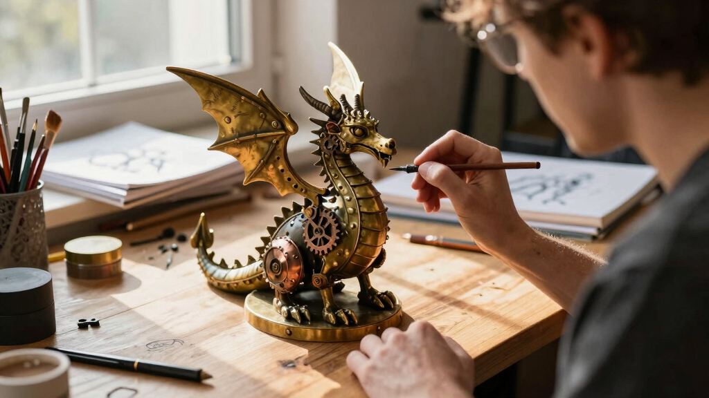 steampunk dragon statue