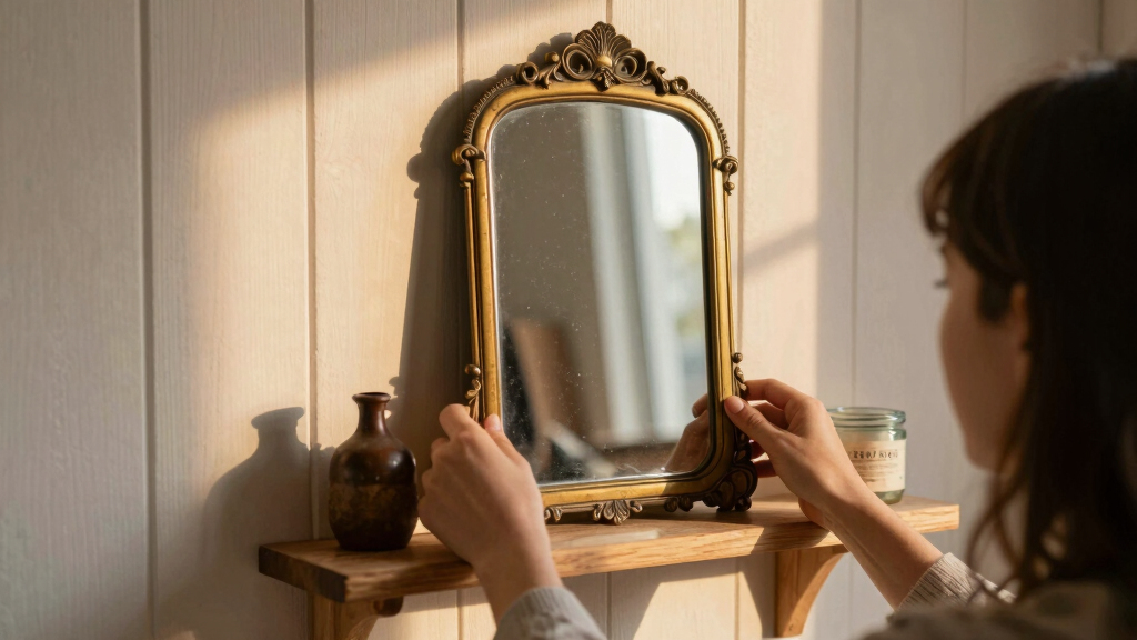 vintage mirror with shelf