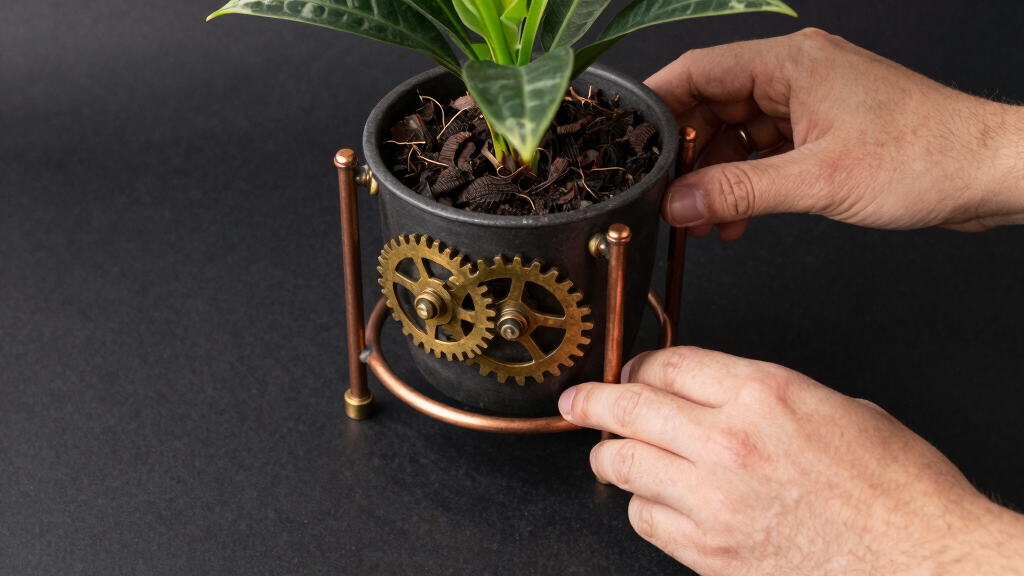 steampunk planter stand