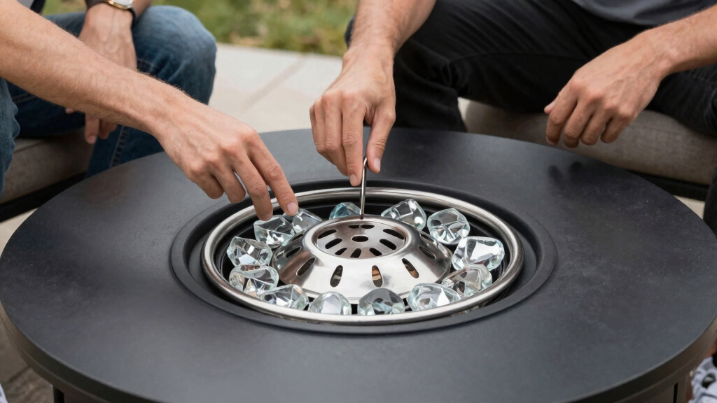best round gas fire pit tables for conversation areas