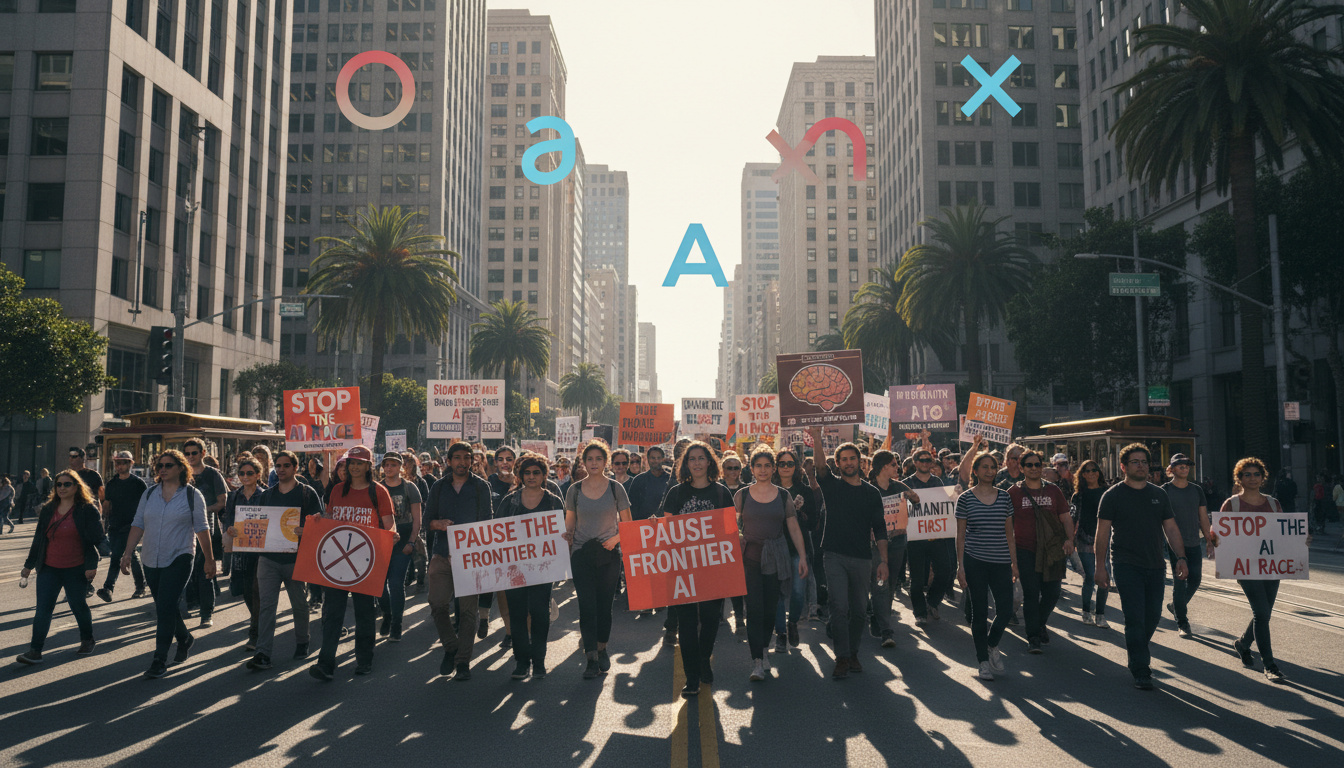 Featured image for Stop the AI Race Protesters Target OpenAI, Anthropic, xAI Offices in SF for Frontier AI Pause