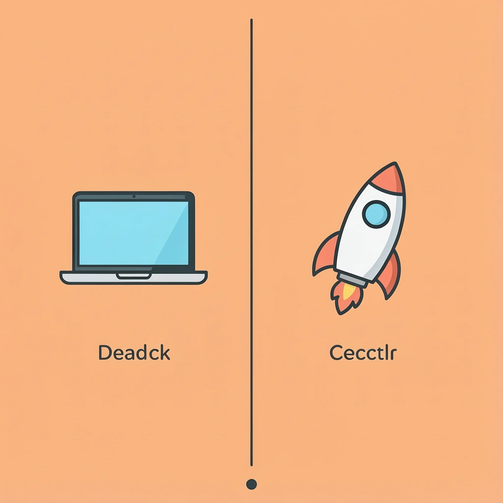 Left column shows traditional development with developers and code, right column shows AI conversation-based approach