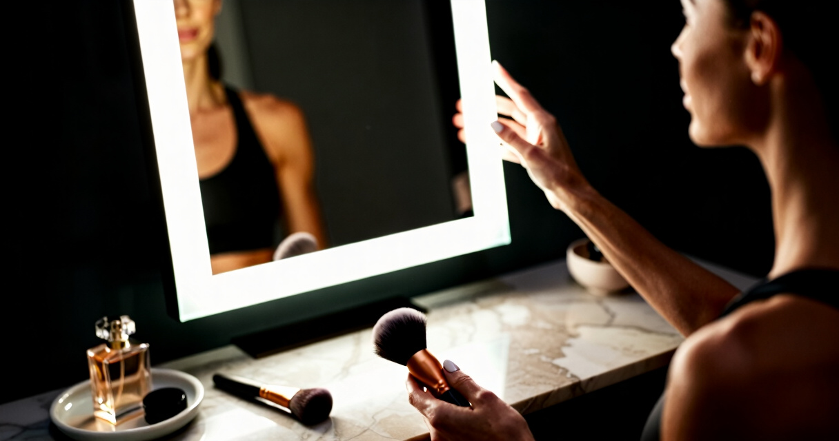vanity table with lighted mirror