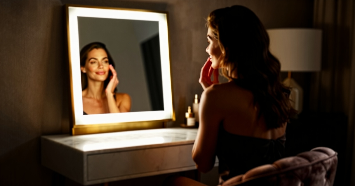 vanity table with lighted mirror