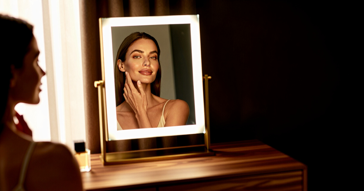 vanity table with lighted mirror