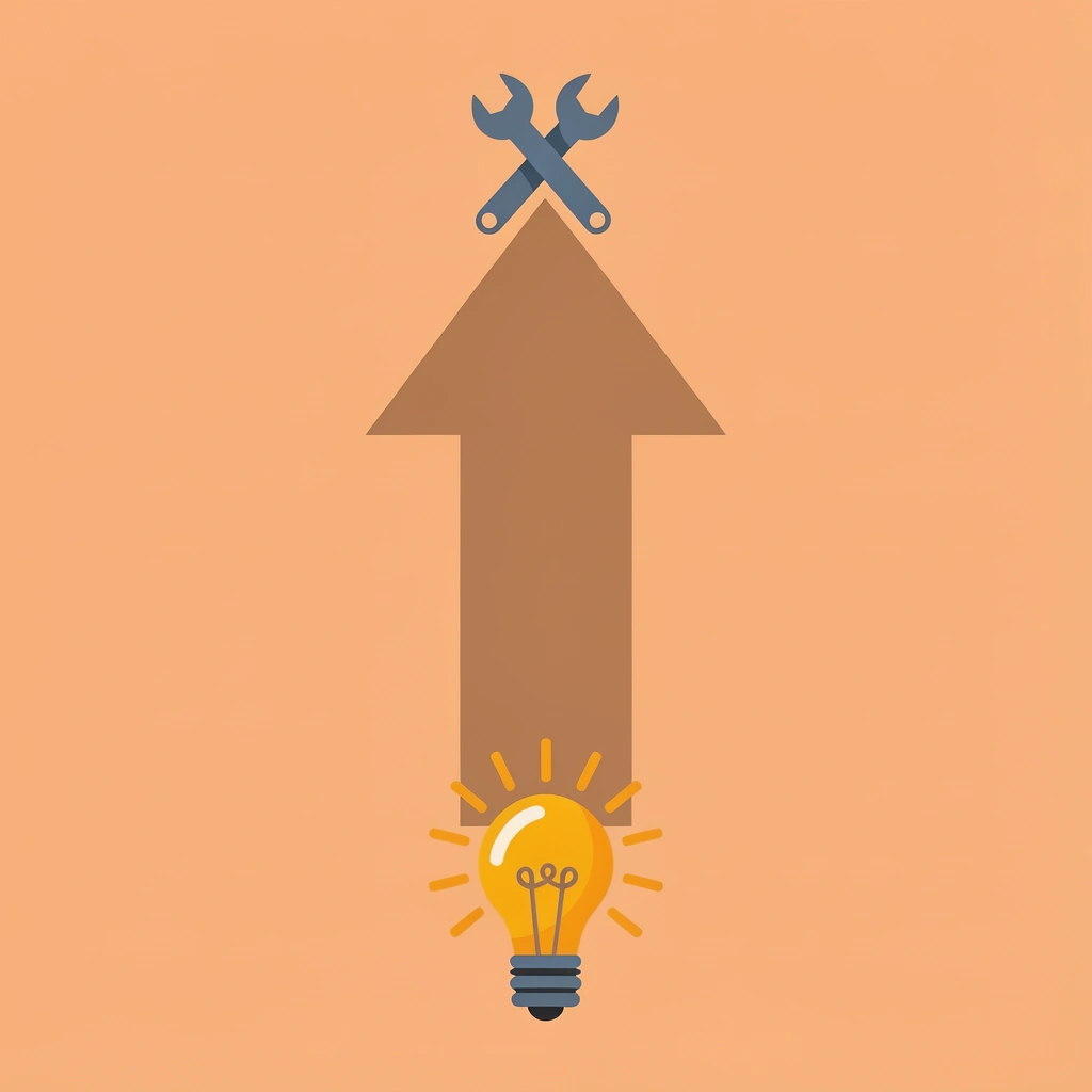 Arrow pointing upward showing progress from idea to execution