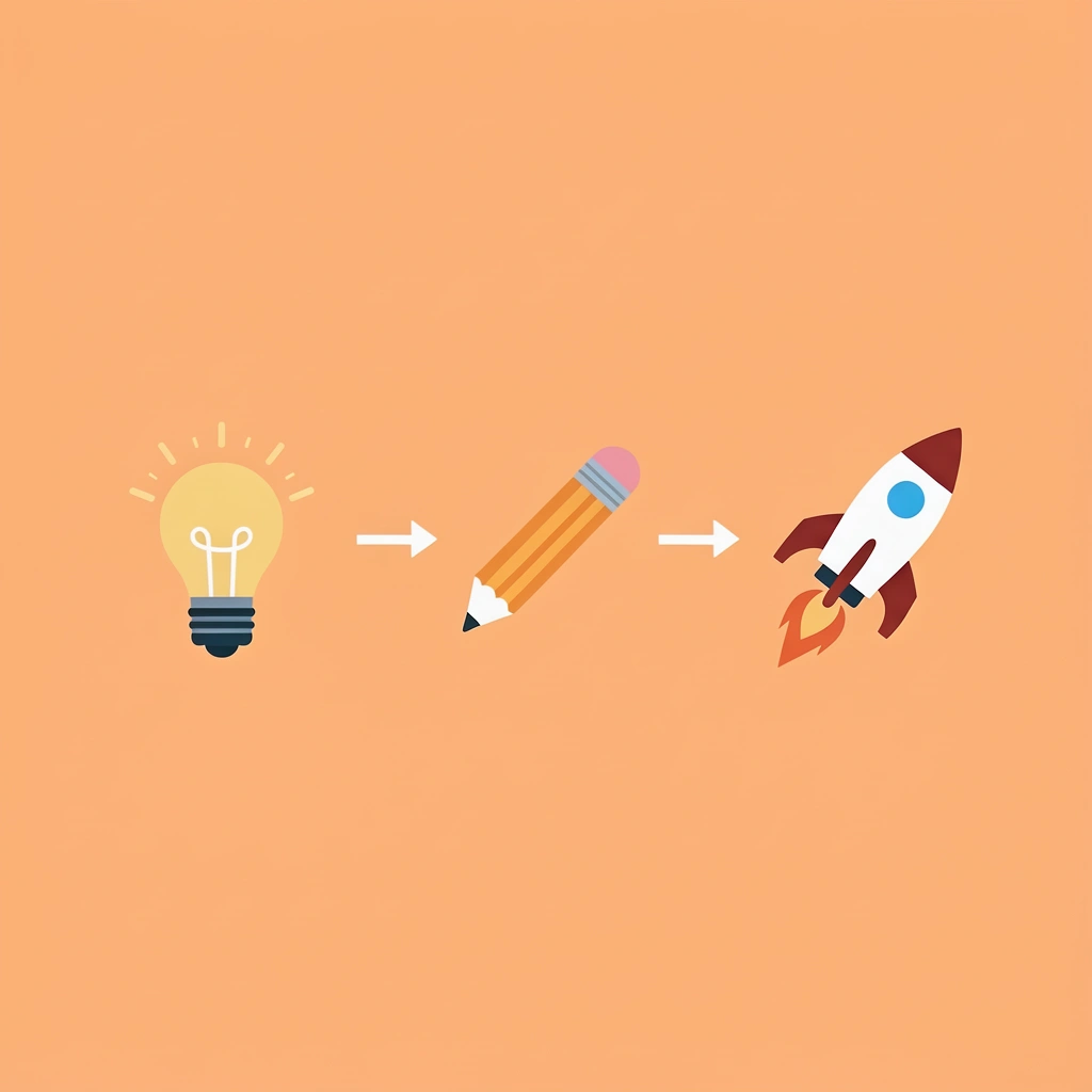 Three-step process showing app idea leading to planning leading to execution