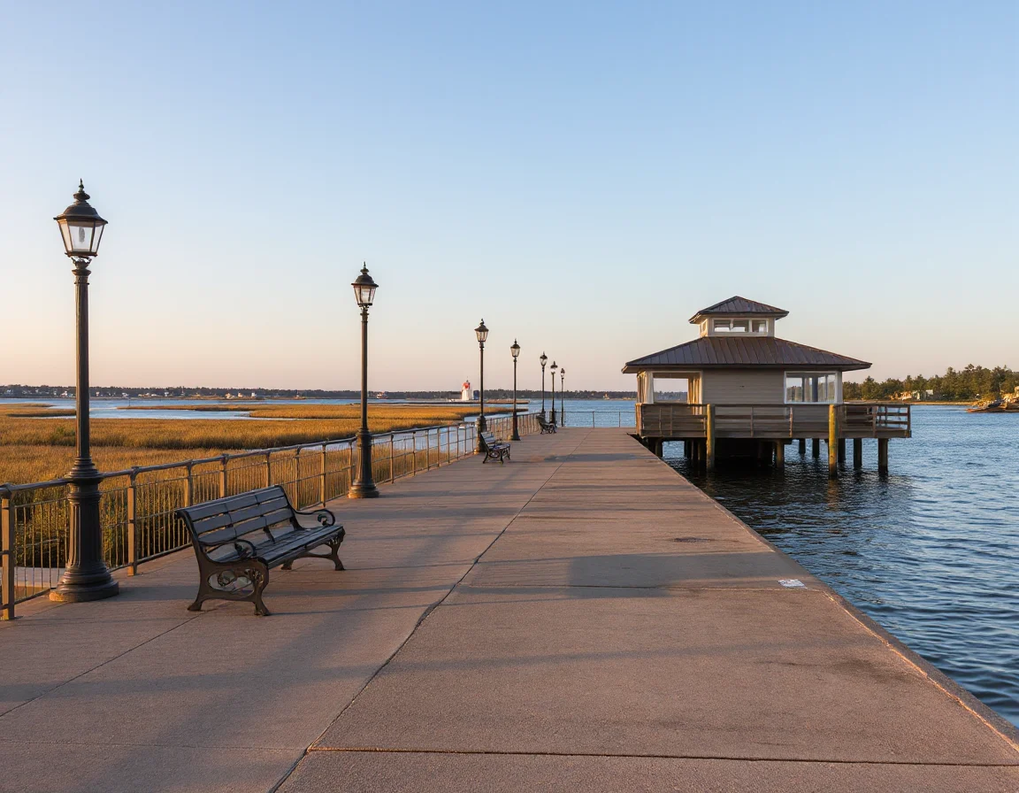 Waterfront scene in Darien with dock and marsh views