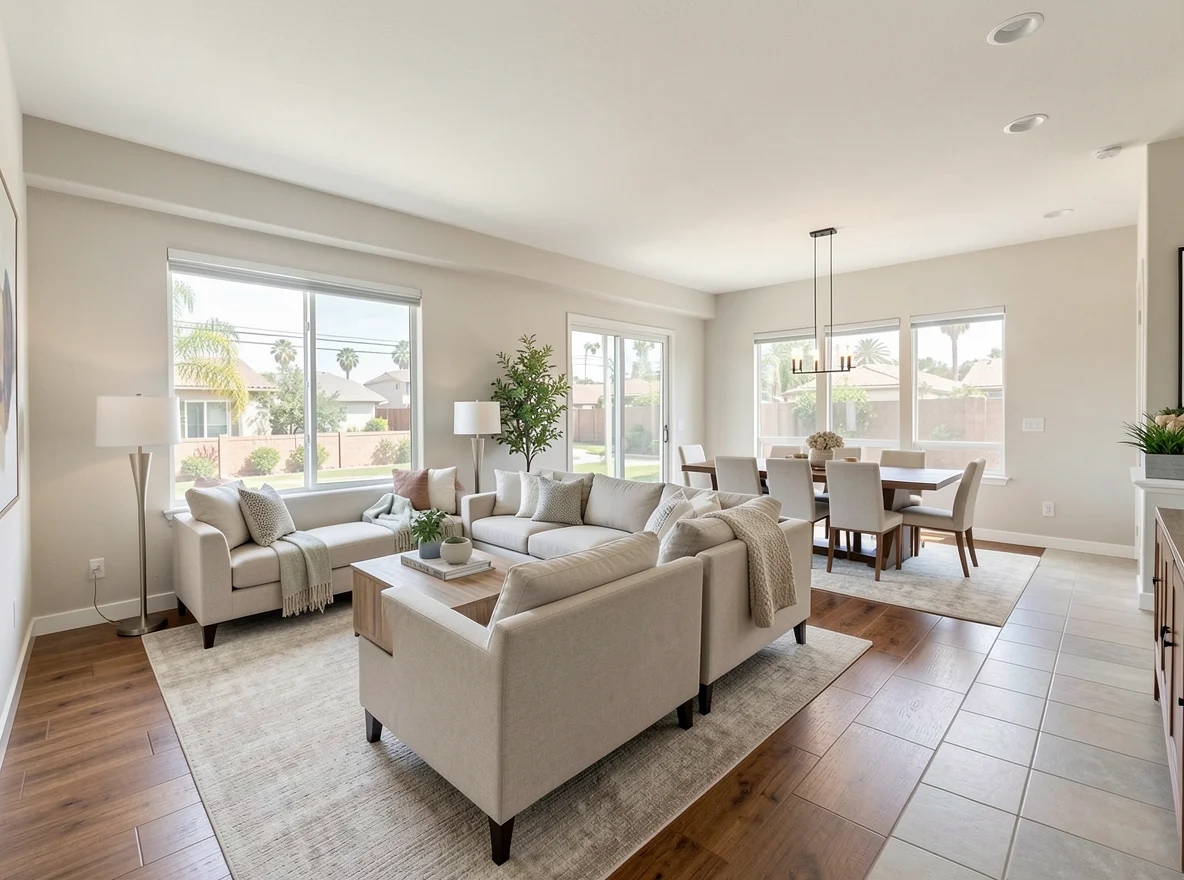 Bright staged living room in a Southern California home
