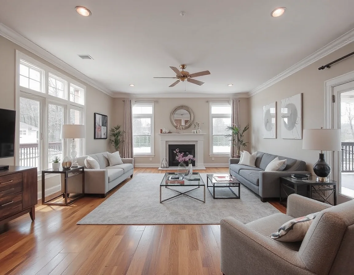 Staged living room prepared for listing