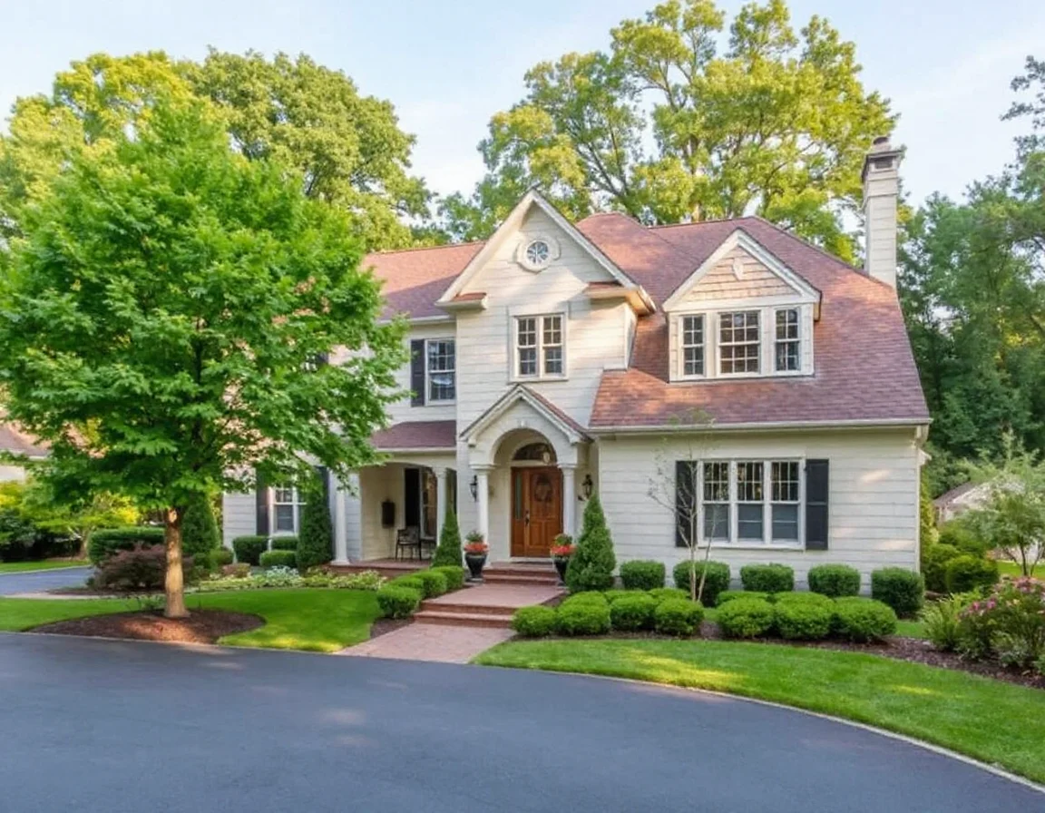 Luxury suburban home exterior in Bergen County