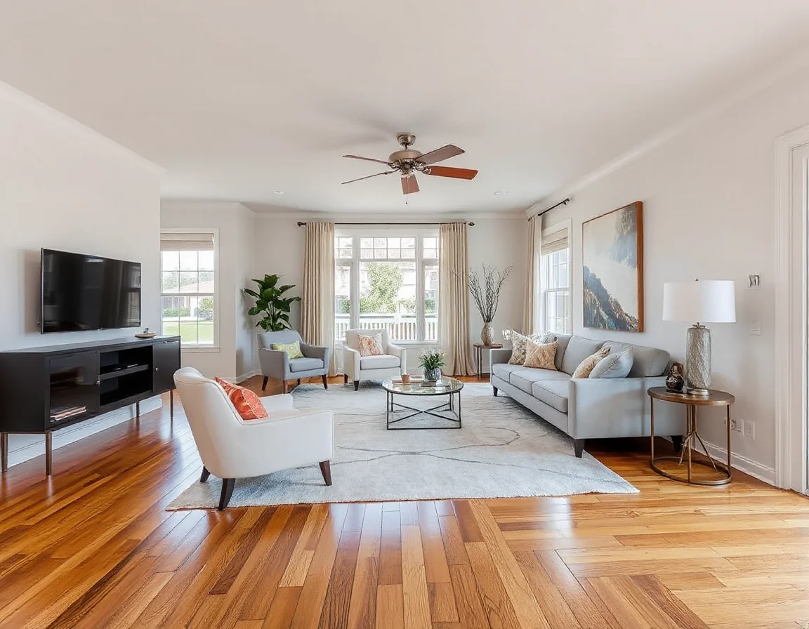 Staged living room interior in a Millbrae home