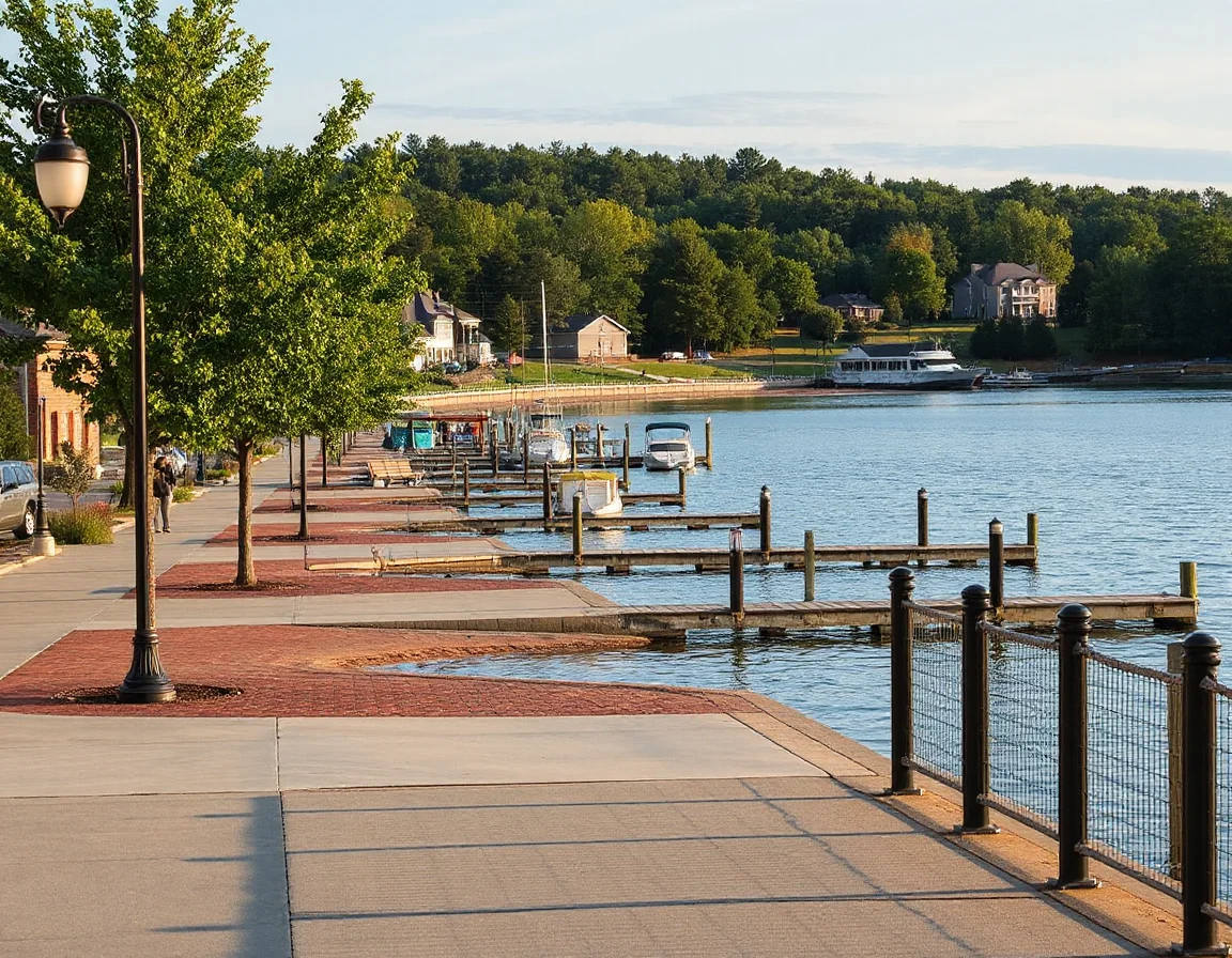 Lake Norman shoreline with docks and tree-lined waterfront