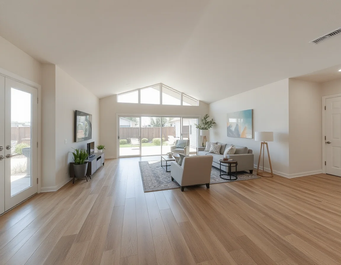 Bright living area with updated flooring and natural light