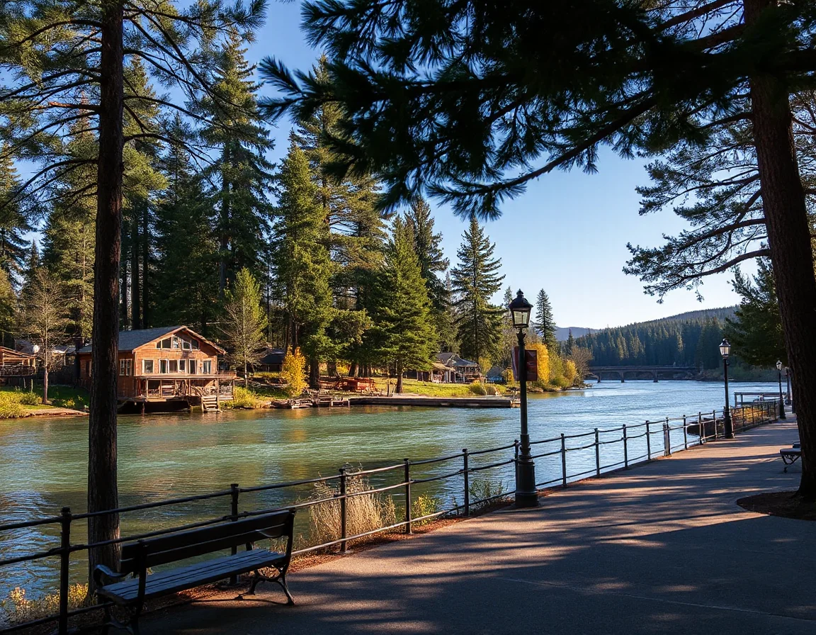 Riverfront forest scene in Camp Sherman, Oregon