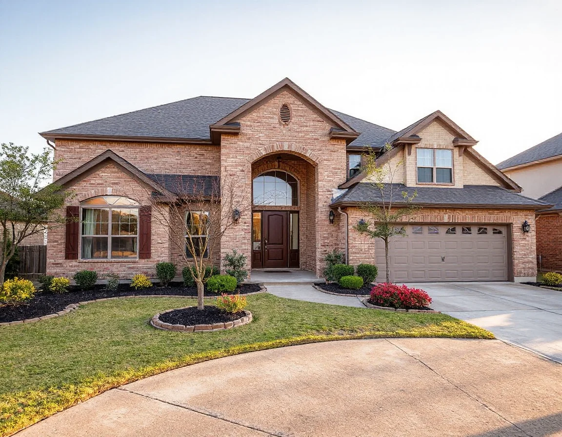 South Texas home exterior with landscaped yard