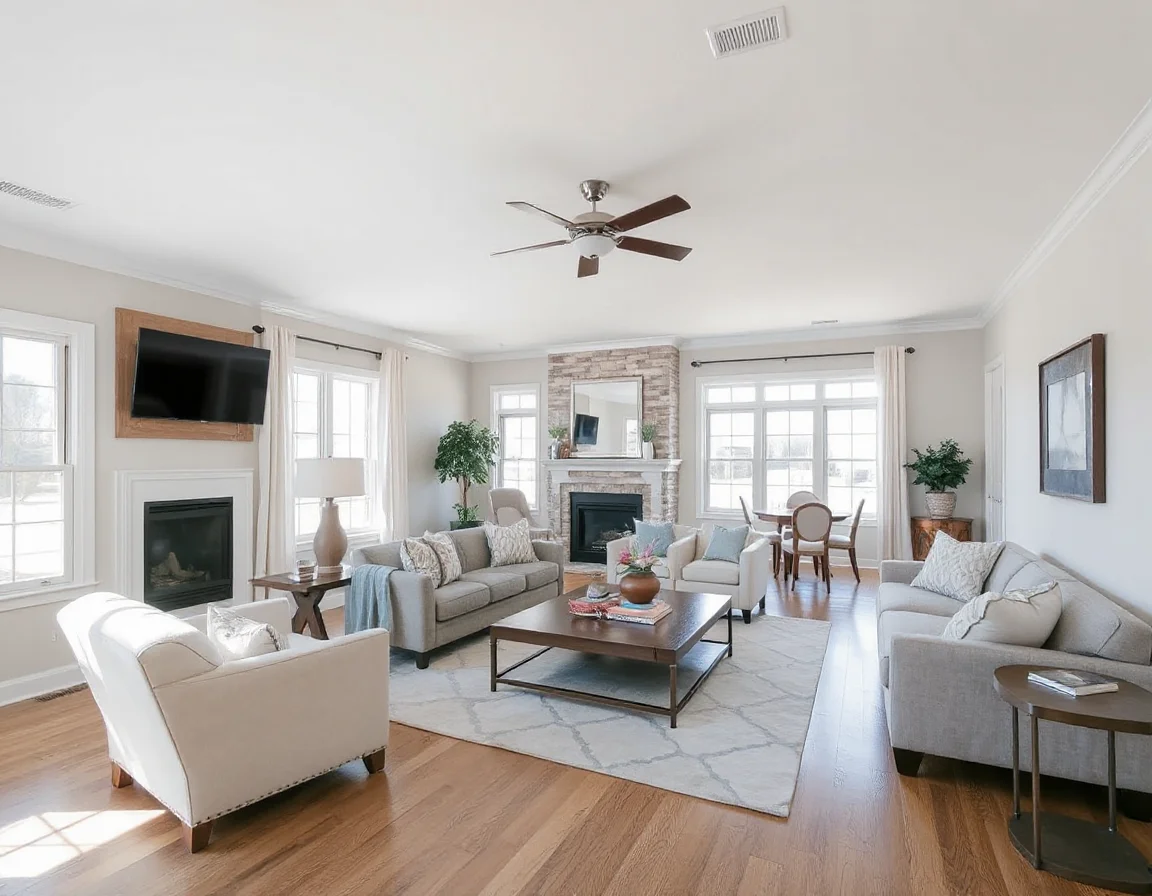 Bright staged living room in a Batesville home