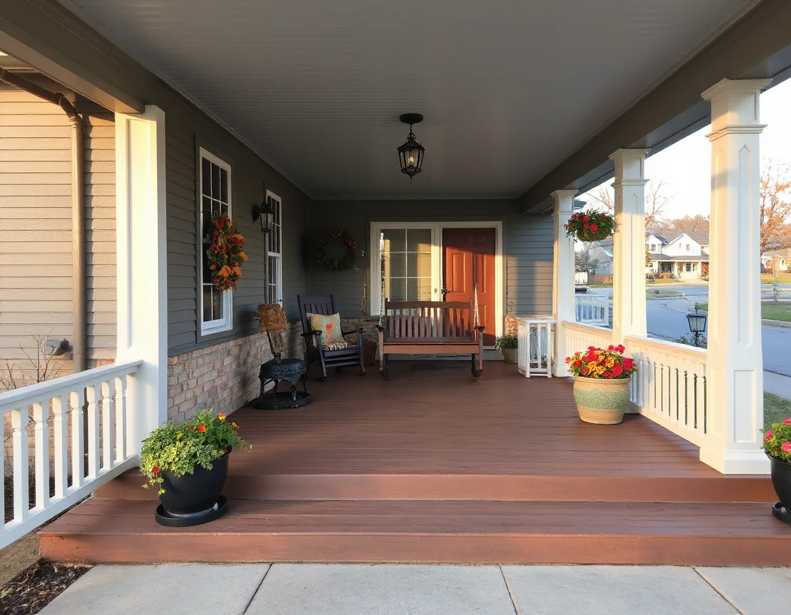 Clean front porch with maintained trim and entry details