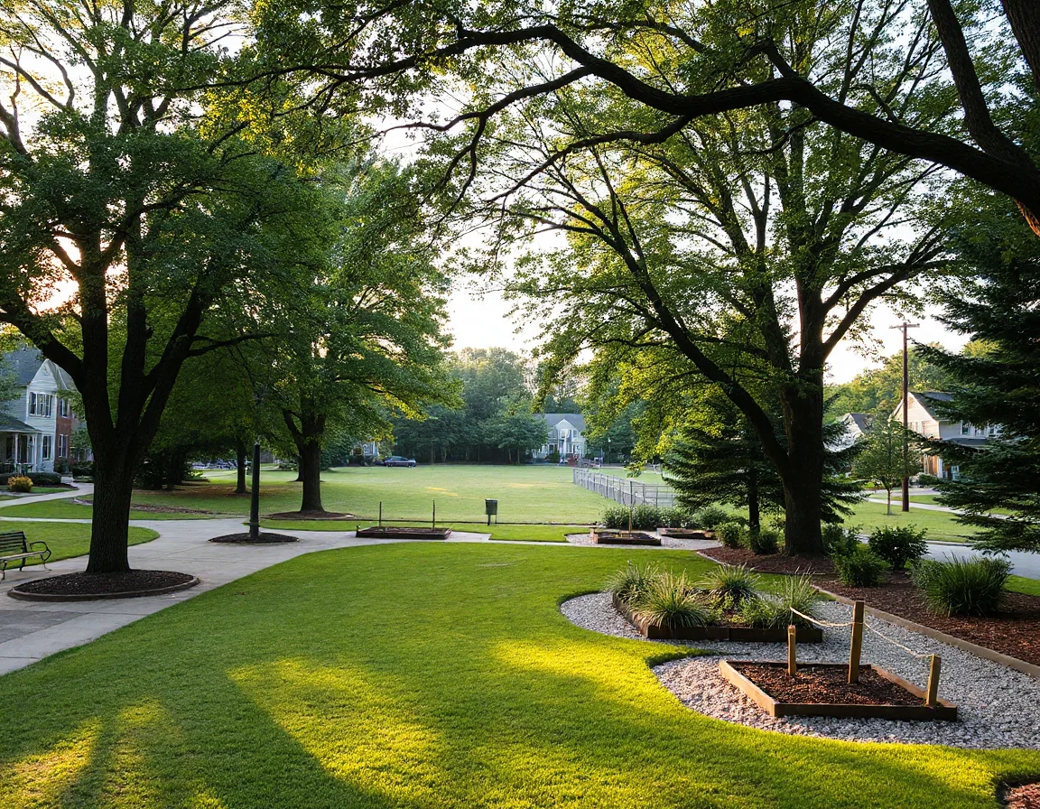 Neighborhood park with walking paths in Huntersville