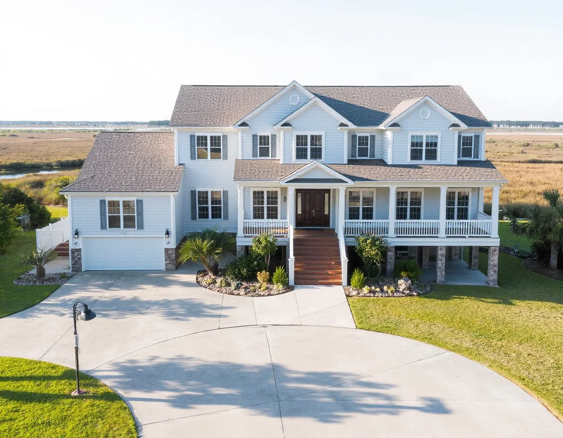 Raised coastal home exterior in Darien