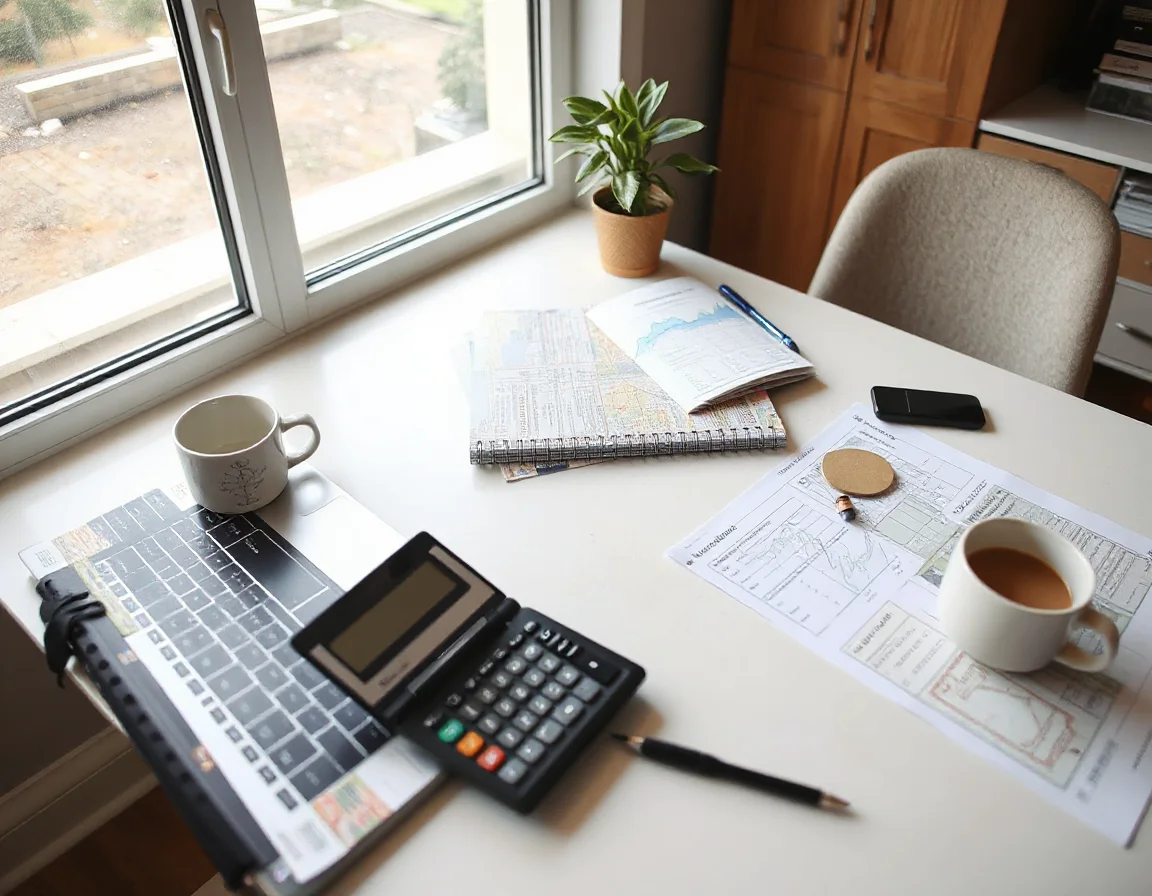 Workspace with tools for rental property financial analysis