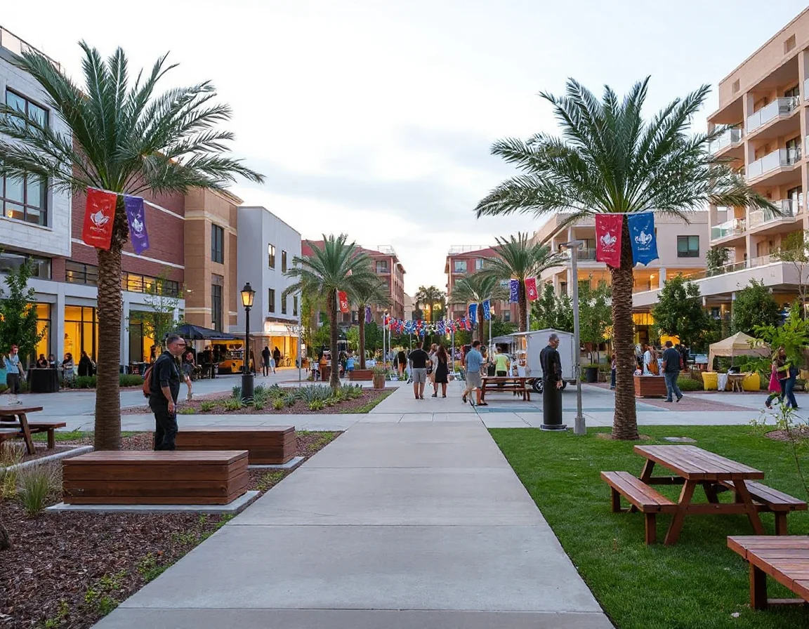 Landscaped community gathering space in Irvine