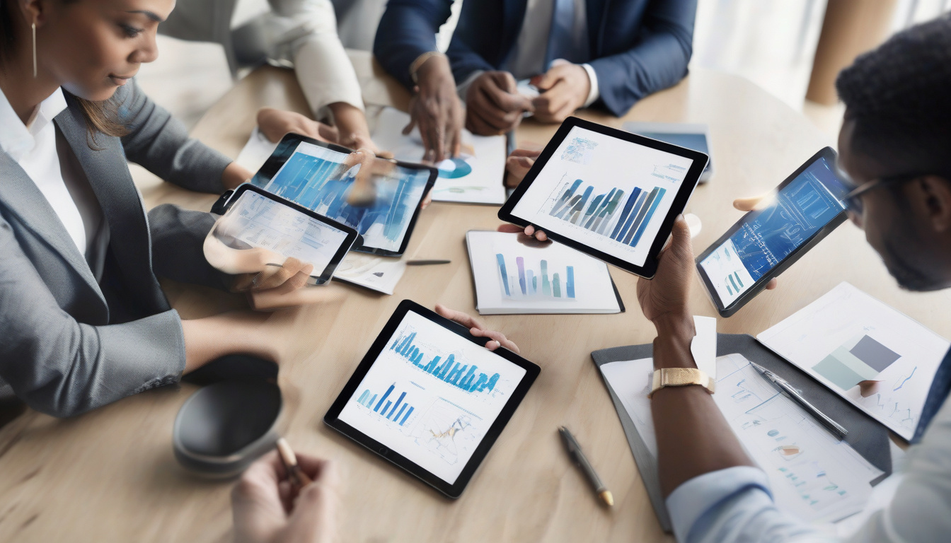  Digital tablets and charts, professional financial team