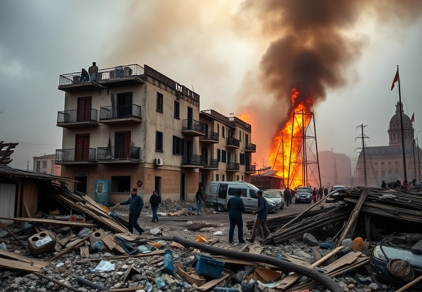 Representação visual de Incêndio em Marseille: Habitantes em choque diante da devastação total