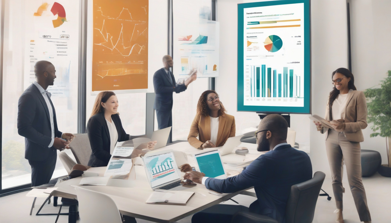  Modern RIA team engaging in client onboarding with digital tools against a backdrop of growth graphs