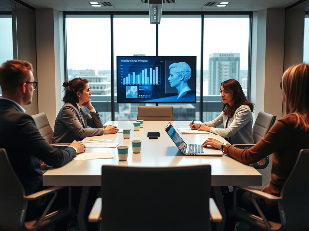 professional digital marketing strategy meeting in a corporate conference room