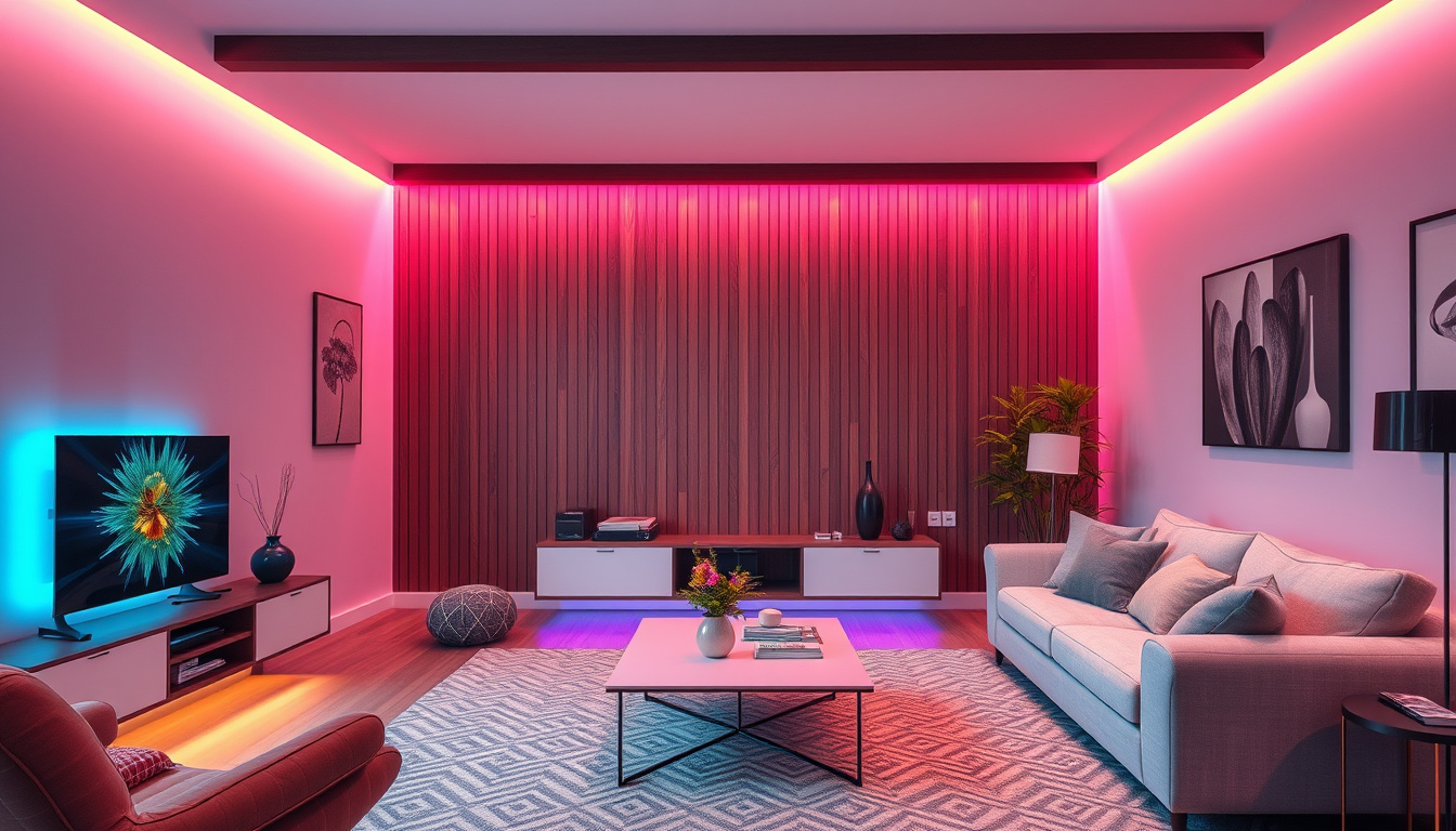 Smart Home Integration: Essential Tips for Modern Living Efficiency 1 Cozy living room with integrated smart gadgets and ambient lighting