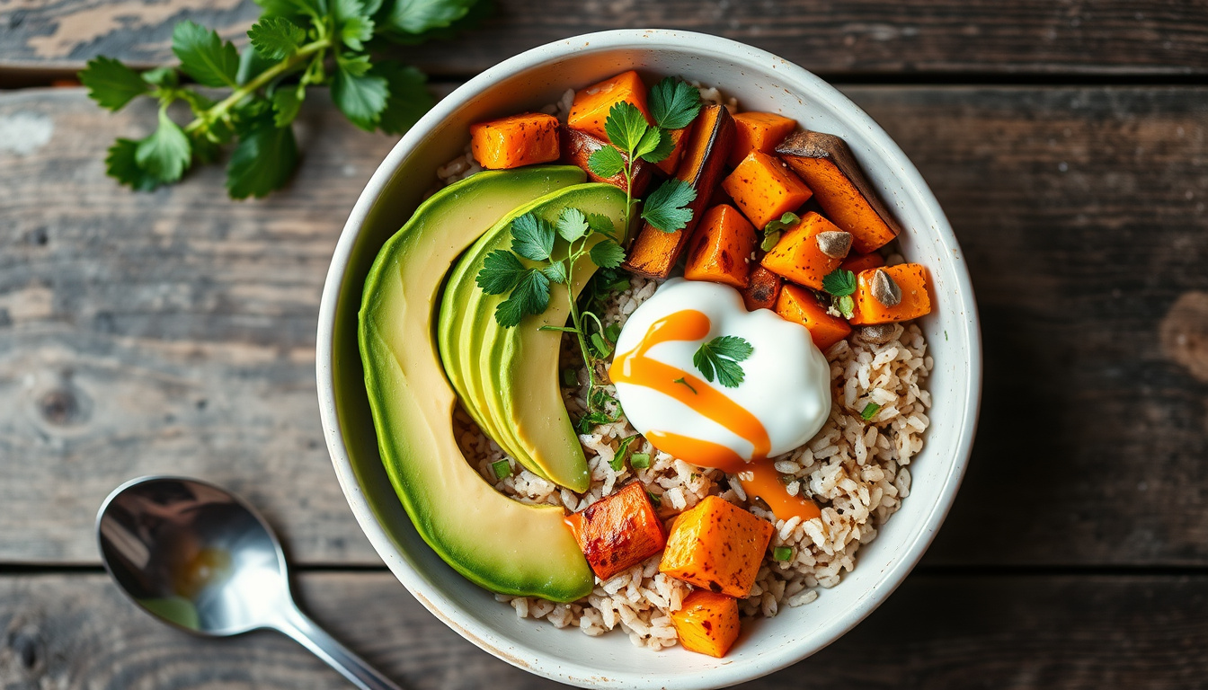 Delicious Avocado and Sweet Potato Brown Rice Bowl: A Quick, Nutritious Meal!