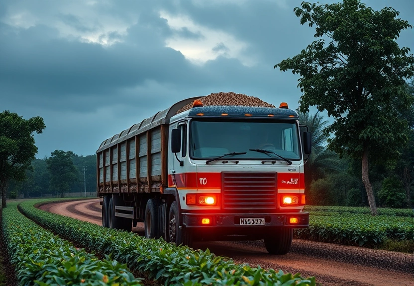Representação visual de Caminhão carregado com 10 toneladas de café tomba na LMG-847 e é saqueado por multidão em Juruaia
