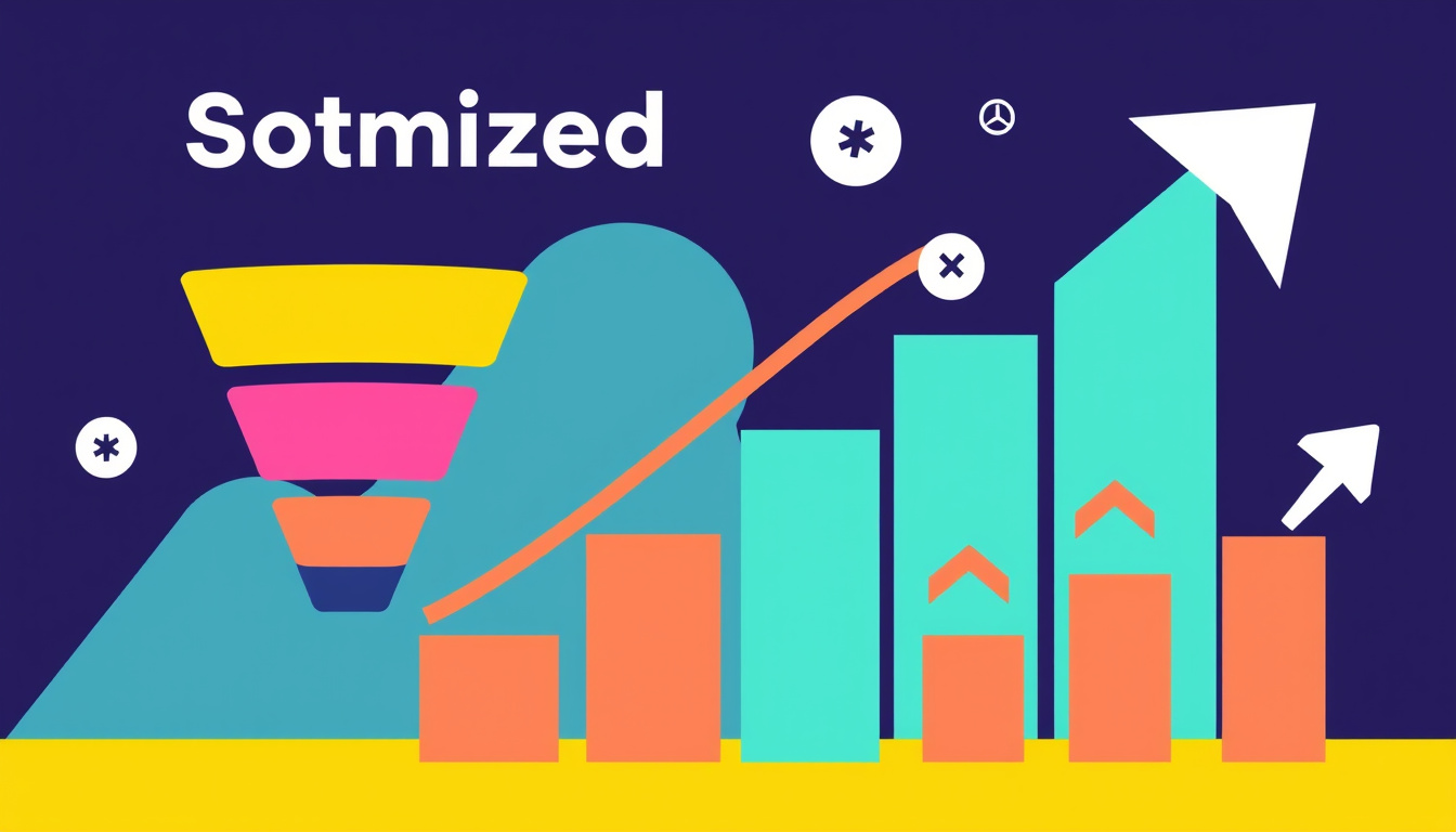Optimized sales funnel with ascending graphs and conversion symbols