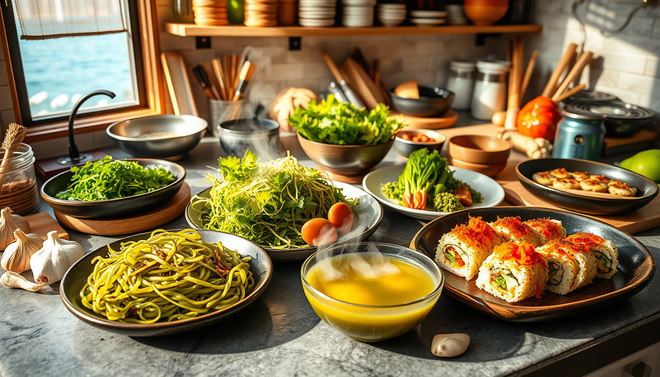 Discover the Benefits and Delicious Recipes of<b> Fermented Kelp Dishes</b>‘ style=’display: block; margin: auto; max-width: 100%; height: auto;’></p>
<h2>Key Takeaways</h2>
<ul>
<li>Fermented kelp is a nutritious superfood that enhances both flavor and health benefits.</li>
<li>Incorporating fermented kelp into meals can improve gut health and boost overall nutrition.</li>
<li>Various cultures have their own unique<b> fermented kelp dishes</b> that showcase its versatility.</li>
<li>Simple recipes for fermented kelp can be made at home, making it accessible for everyone.</li>
<li>The future of fermented kelp in culinary practices looks promising as more people seek healthy and sustainable food options.</li>
</ul>
<h3>Introduction to Fermented Kelp: What It Is and Why It Matters</h3>
<p>Fermented kelp is taking the culinary world by storm, and for good reason! This unique ingredient not only boasts a delightful umami flavor but also packs a nutritional punch rich in vitamins, minerals, and probiotics that are great for gut health.<b> Fermented kelp dishes</b> can elevate your meals from ordinary to extraordinary, offering a sustainable alternative that supports ocean health. Plus, with its subtle taste and versatile texture, it can be easily incorporated into a variety of recipes, from salads and soups to sauces and spreads. Let’s dive into the wonderful world of fermented kelp and discover why it matters not just for our taste buds, but for the planet as well!</p>
<h3>The Nutritional Benefits of Fermented Kelp</h3>
<p>Fermented kelp dishes are a delightful way to not only add a vibrant umami flavor to your meals but also reap the numerous health benefits that come with fermented foods. Packed with probiotics, these dishes can enhance gut health, improve digestion, and boost immunity. Additionally, fermented kelp is rich in vitamins and minerals, including iodine, which is essential for thyroid function. The process of fermentation also breaks down the kelp’s cell walls, making its nutrients more bioavailable to our bodies. Incorporating fermented kelp into your diet can be as simple as tossing it into salads, stirring it into soups, or using it as a flavorful topping for grains and proteins. Plus, with its unique tangy taste, it’s sure to sea-duce your palate!</p>
<blockquote><p>‘Food is not about impressing people. It’s about making them feel comfortable.’ – Ina Garten</p></blockquote>
<h3>Popular<b> Fermented Kelp Dishes</b> Around the World</h3>
<p>Fermented kelp dishes showcase the rich culinary tradition surrounding this oceanic marvel, with unique preparations that vary from coast to coast. For instance, in Japan, you’ll find the beloved ‘Tsukudani,’ where kelp is simmered in soy sauce until it forms a savory and slightly sweet delicacy perfect for rice. In Korea, ‘Miyeok-guk’ takes center stage, a nourishing seaweed soup enjoyed on birthdays and for its health benefits, thanks to the fermentation process that enhances its umami flavor. Meanwhile, in the Nordic regions, kelp is often pickled and served alongside fish, highlighting the region’s focus on foraged foods and sustainable cuisine. Dig a little deeper into the Mediterranean, and you’ll encounter ‘Laminaria’ salads, where fermented kelp adds a tangy twist to fresh greens, turning your salad into a sea-licious feast! Whatever the dish, fermented kelp brings a unique depth of flavor that’s sure to make waves in your kitchen.</p>
<p><a href=