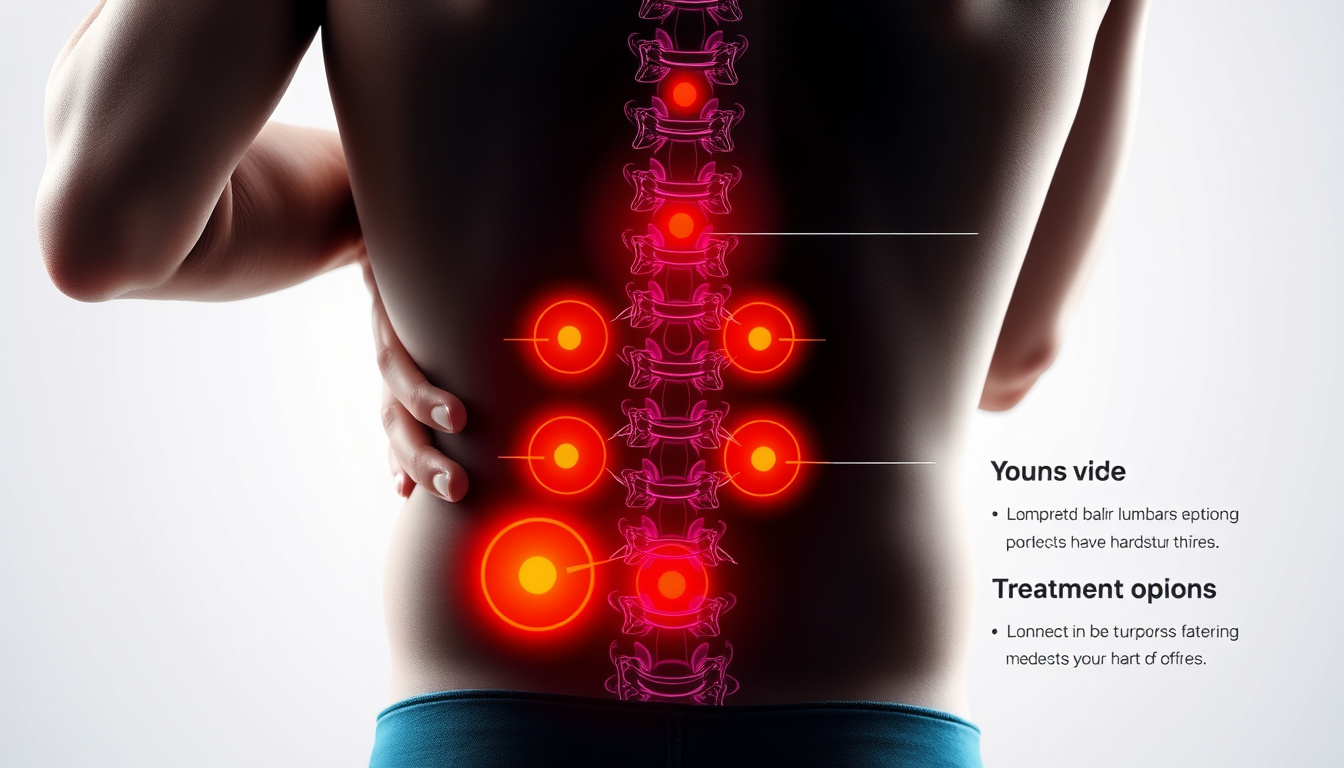  A patient experiencing lower back pain with highlighted lumbar discs and treatment options