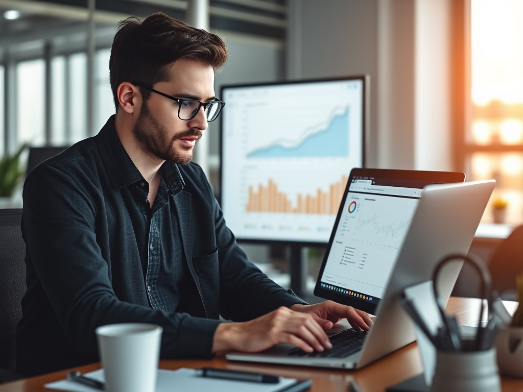 professional digital marketer analyzing backlink profiles using analytics software