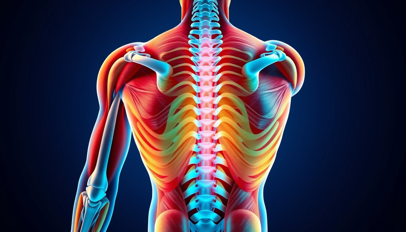  detailed anatomy of lower back muscles in motion, vibrant colors